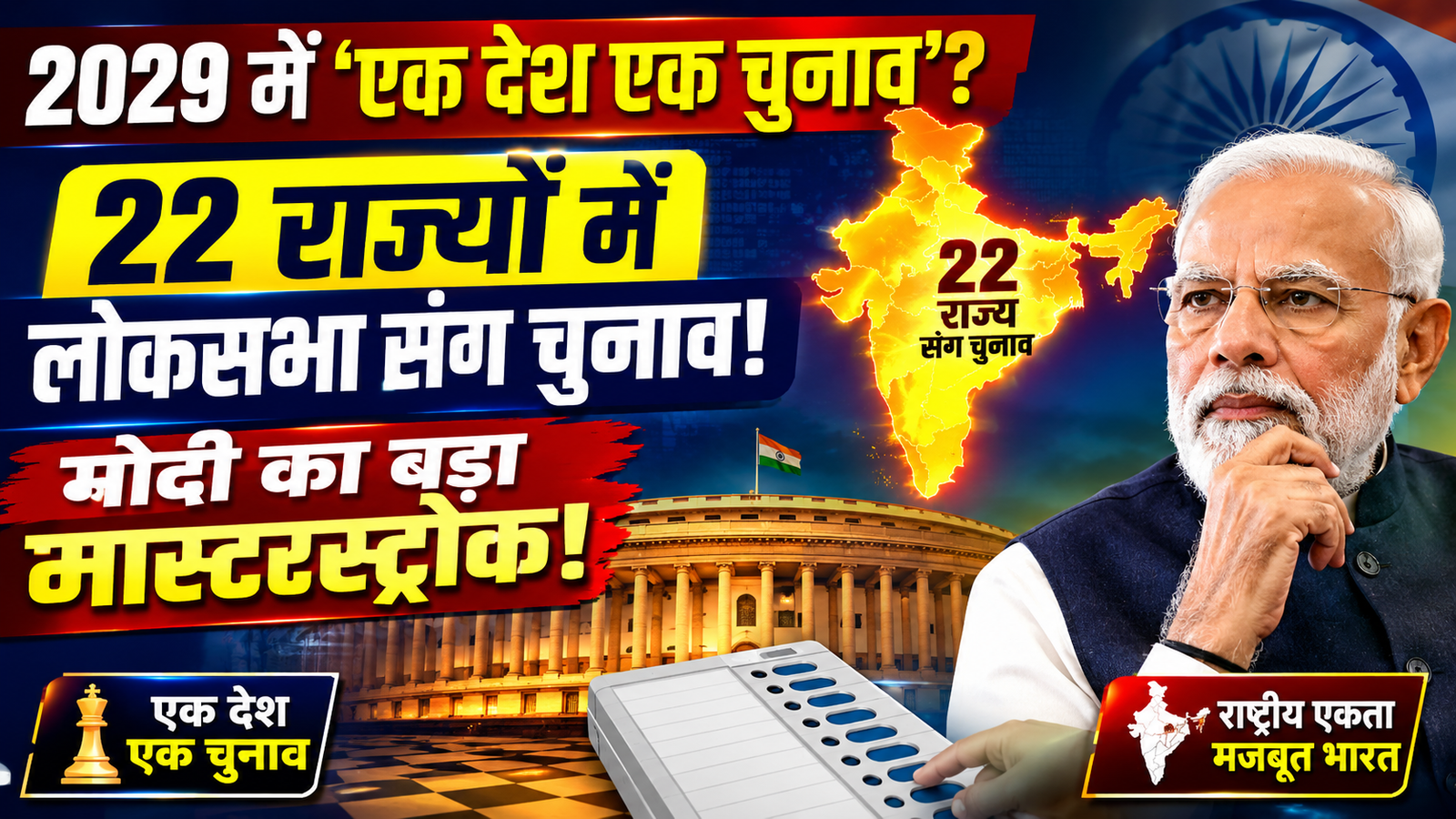Indian Parliament And Electronic Voting Machines Depicting One Nation One Election 2029 Strategy Debate